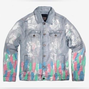 COPPER RIVET DENIM PAINT SPLATTER JACKET - SIZE SMALL ( PRELOVED)